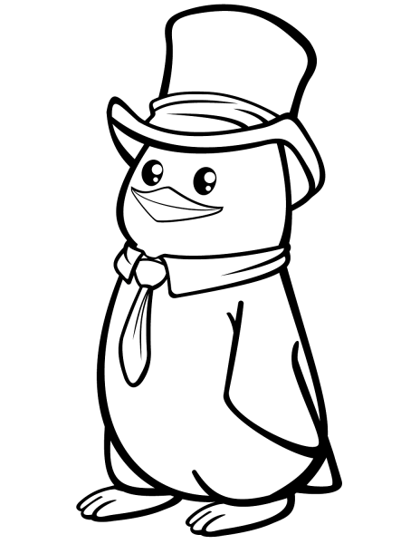 Polar Penguin with a Top Hat coloring page image
