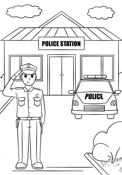 Police Station coloring page image