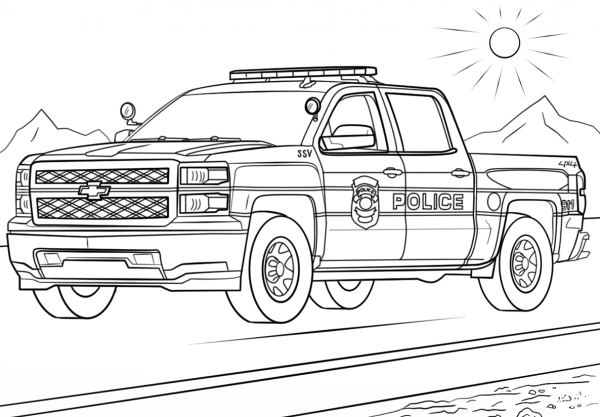 Police Truck coloring page image