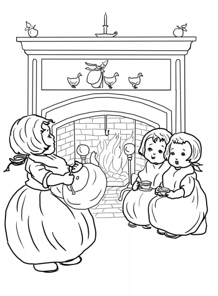 Polly Put the Kettle on Nursery Rhyme coloring page image