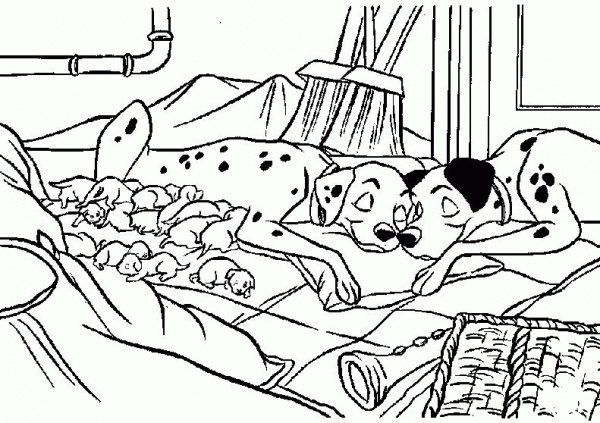 Pongo, Perdita And Their Babies  coloring page image