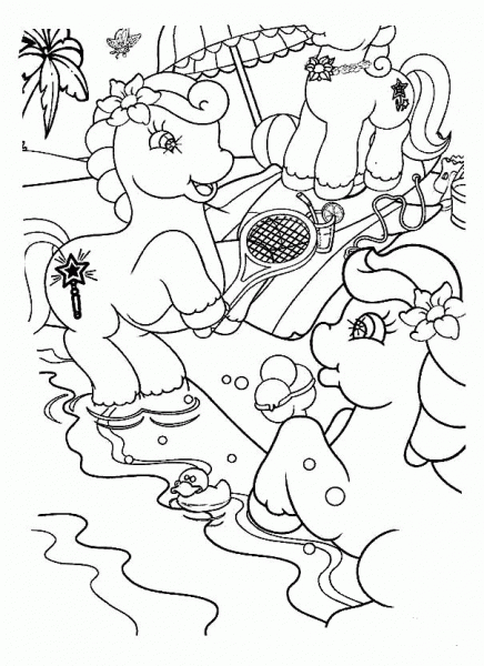 Ponies are Playing Tennis  coloring page image