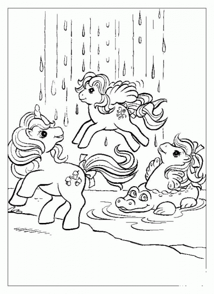 Ponies At waterfall  coloring page image