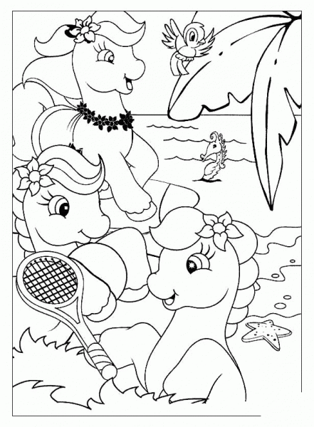 Ponies On The Beach  coloring page image