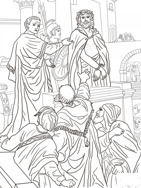 Pontius Pilate Asks the Crowd coloring page image