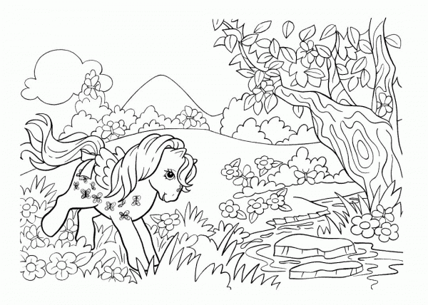 Pony In The Forest  coloring page image
