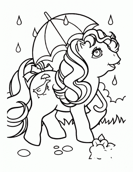 Pony With Umbrella  coloring page image