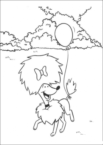 Poodle Playing With Baloon  coloring page image