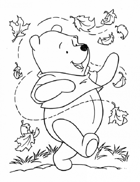 Pooh And Leaves  coloring page image