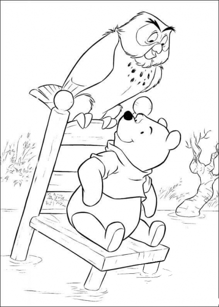 Pooh And Owl In Lake  coloring page image
