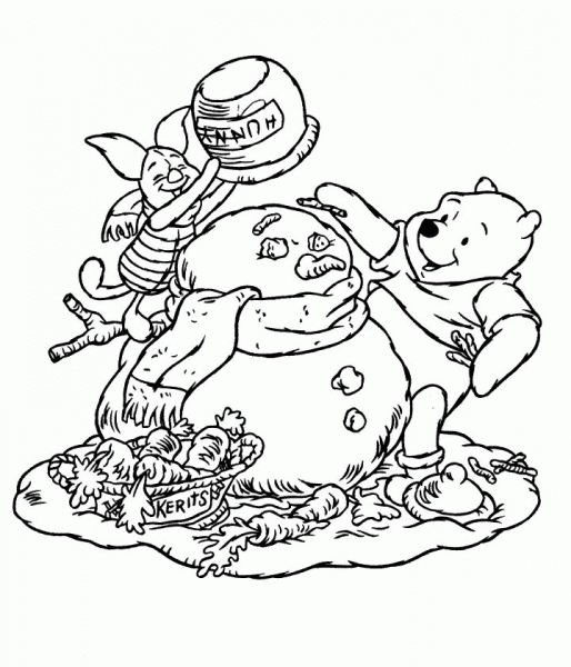 Pooh And Piglet Make A Snowman  coloring page image