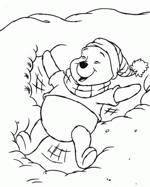 Pooh In The Snow  coloring page image
