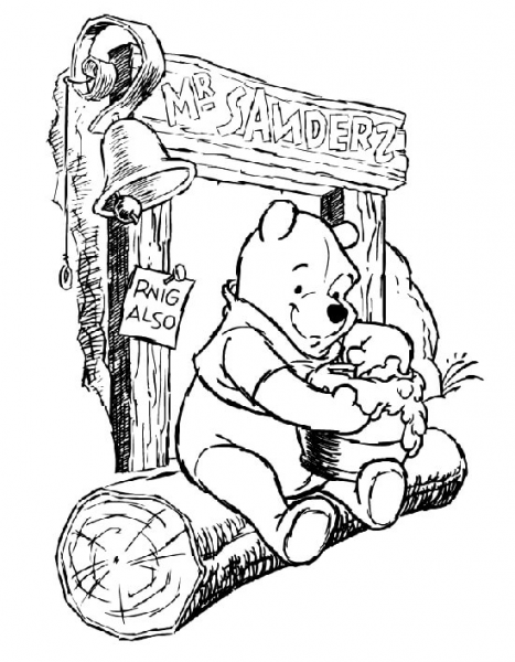 Pooh Is Eating honey coloring page image