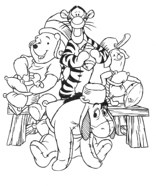 Pooh, Piglet, Eeyore and Tigger  coloring page image