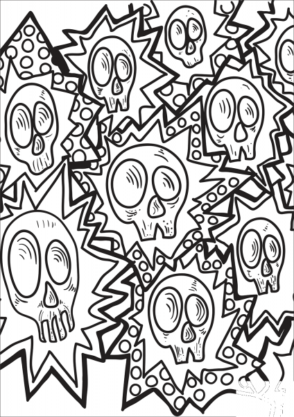 Pop Art Skulls coloring page image