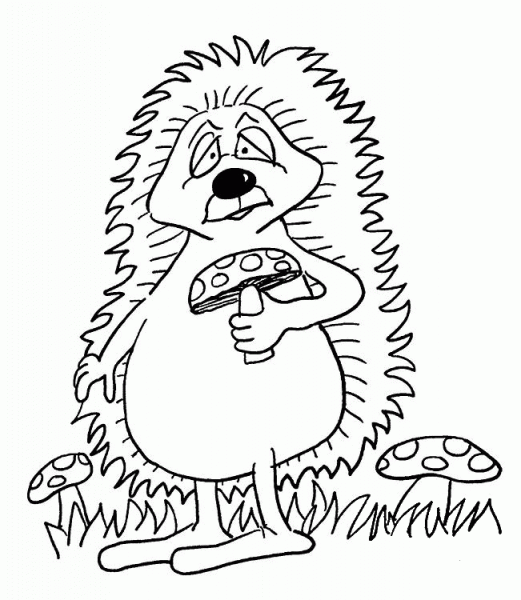 Porcupine Holds A Mushroom coloring page image