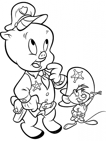 Porky Pig and Speedy Gonzalez coloring page image