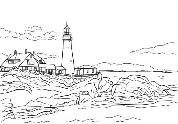 Portland Lighthouse, Maine – Portland Head Light coloring page image