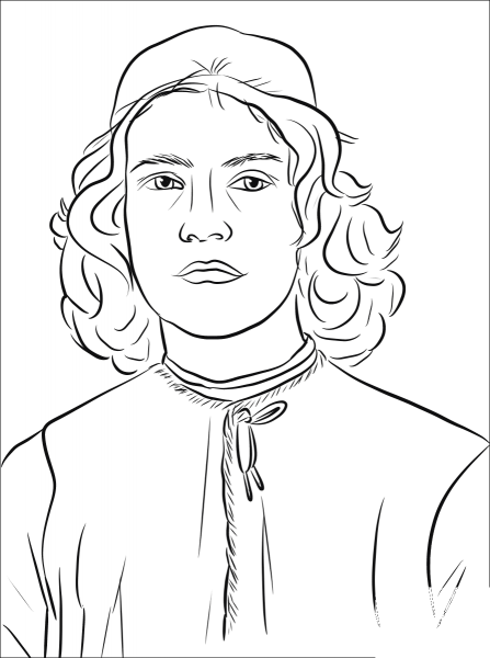 Portrait of a Young Man by Sandro Botticelli coloring page image