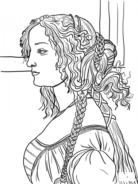 Portrait of Simonetta Vespucci by Sandro Botticelli coloring page image