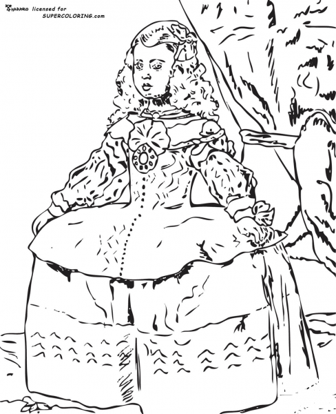Portrait Of The Infanta Margarita By Diego Velazquez coloring page image