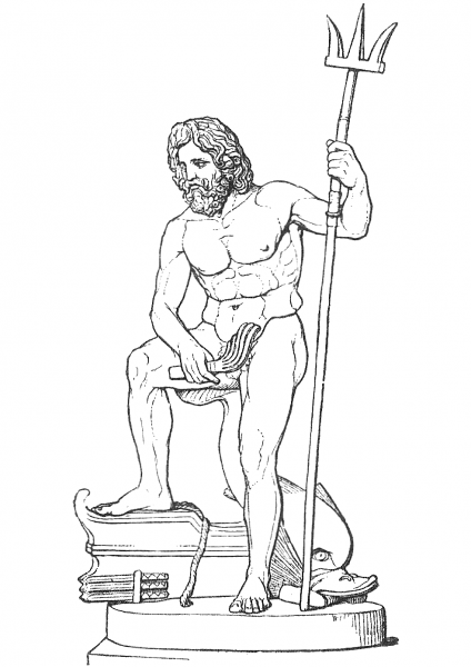 Poseidon with Trident coloring page image