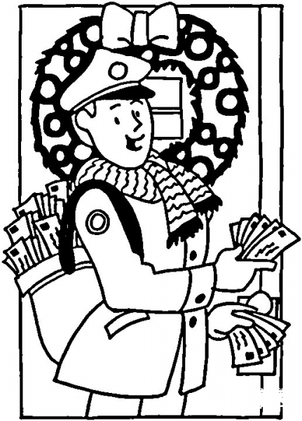 Postman With Christmas Cards  coloring page image