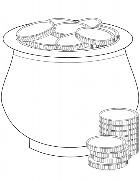 Pot of Gold Coins coloring page image