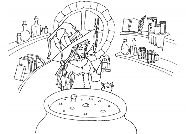 Potion Brewer Witch coloring page image