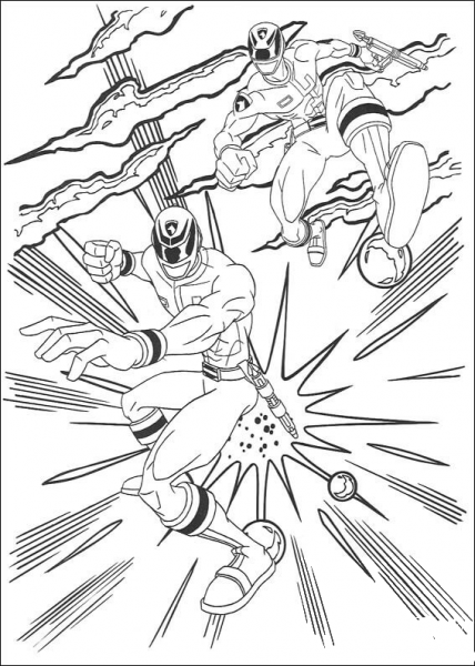 Power Rangers attack coloring page image