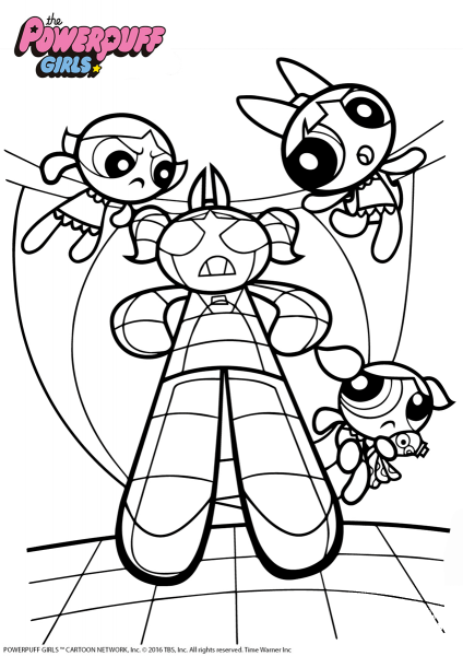 Powerpuff Girls vs. Monster coloring page image