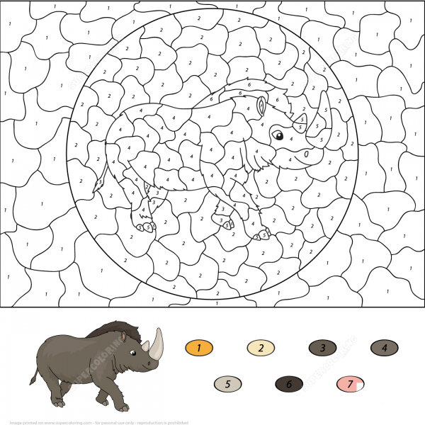 Prehistoric Rhinoceros Color by Number image