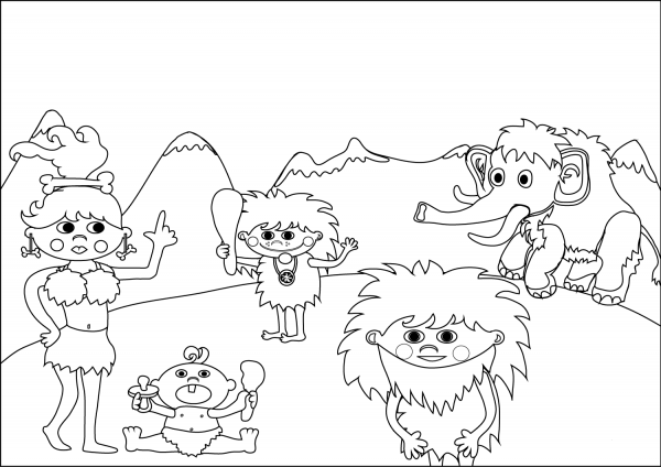 Prehistory Family coloring page image