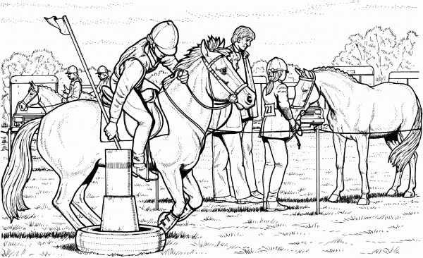 Preparing for a Polo Match coloring page image