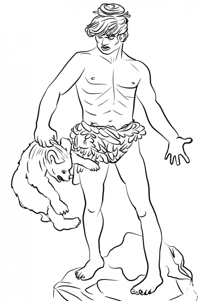Primitive Man Lifting a Protesting Bear Cub coloring page image