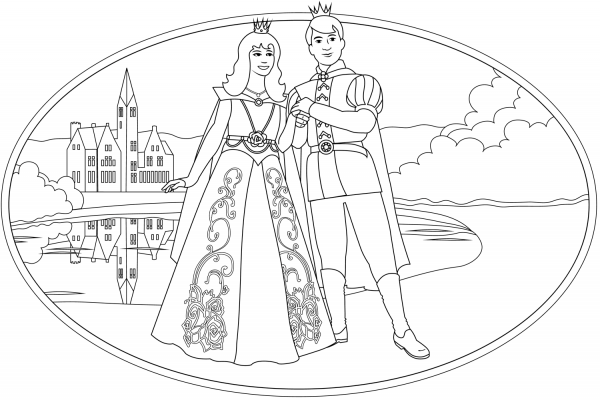 Prince and Princess coloring page image