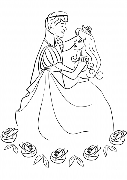 Prince and Princess Dancing coloring page image