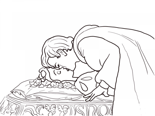 Prince Kisses Snow White coloring page image