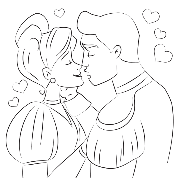 Prince Kissing Cinderella coloring page image