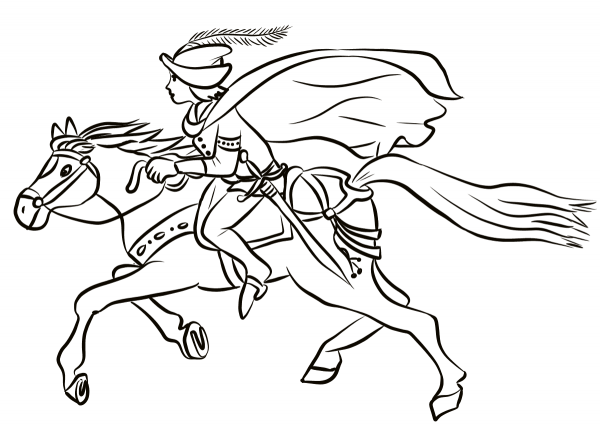 Prince on Horse coloring page image