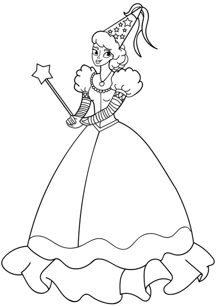 Princes with Wand and Wizard Hat coloring page image