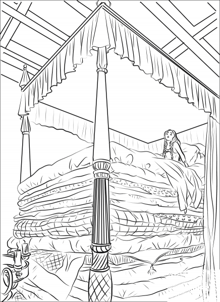 Princess and the Pea coloring page image