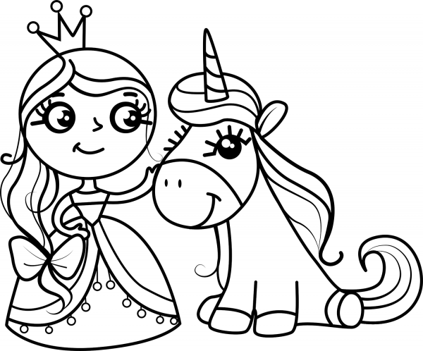 Princess and Unicorn coloring page image