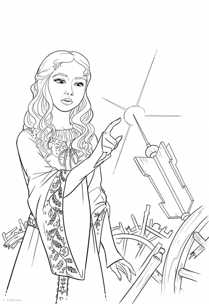 Princess Aurora Pricks Her Finger on the Spinning Wheel coloring page image