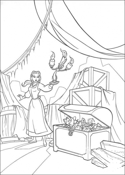 Princess Belle in the attic coloring page image