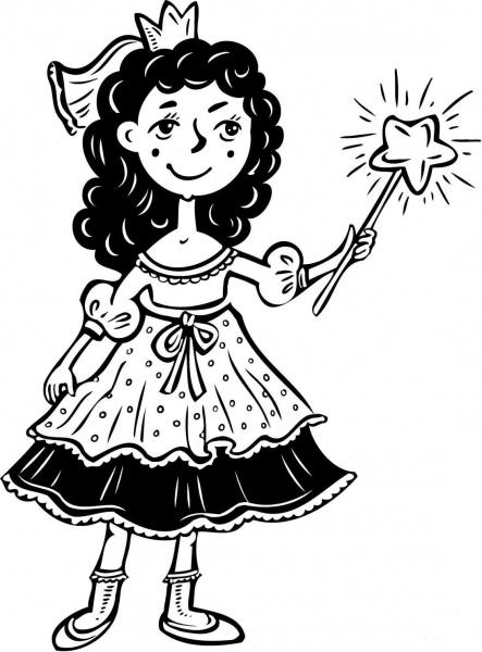 Princess Girl with Wand coloring page image
