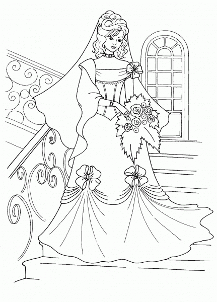 Princess in a Wedding Dress  coloring page image
