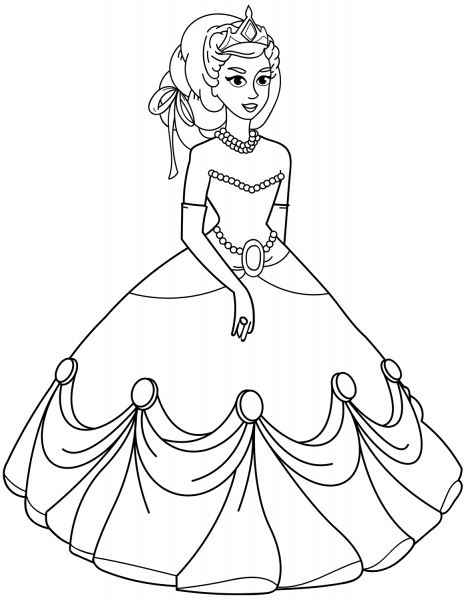 Princess in Ball Gown Dress coloring page image