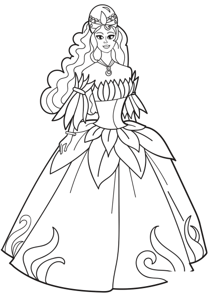 Princess in Flower Dress coloring page image