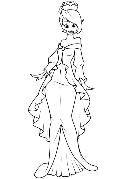Princess in Mermaid Dress coloring page image